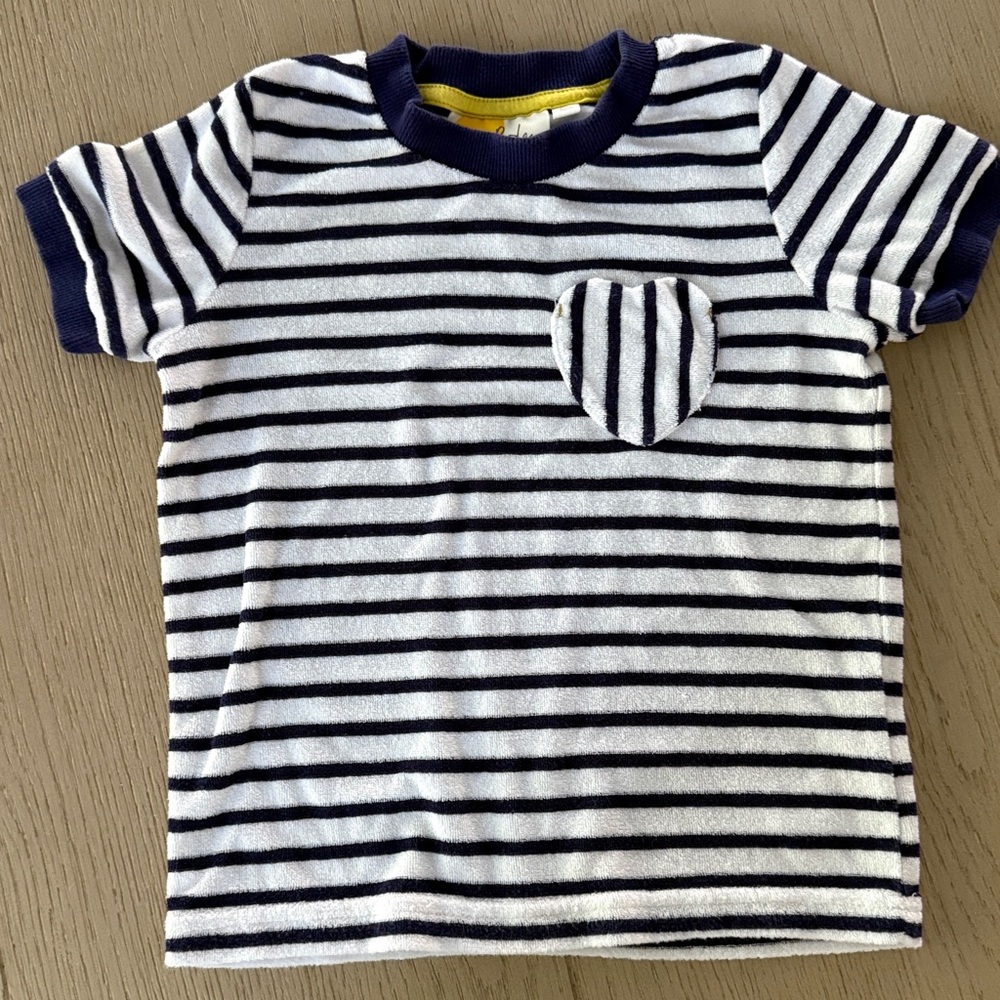 Mini Boden Striped Terry T-Shirt with Heart Pocket